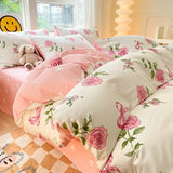 elvesmall Floral Botanical Duvet Cover Set Cotton Pink Bows Reversible Bedding for Girls Women Farmhouse Aesthetic Garden for All Seasons