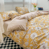elvesmall Japanese-Style Simple Pure Cotton Small Fresh AB Bedding Quilt Cover Pillowcase Bed Sheet Double Bed Home Textile Four-Piece Set