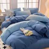 elvesmall Gradient Blue Bedding Set Soft Duvet Cover with Sheet Simple Quilt Cover and Pillow Covers Girls Woman Bed Sets