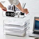 elvesmall File Organizer A4 File Storage Tray Fashion Papers Rack Desktop Organizer Stackable File Rack Transparent Book Shelf Magazine
