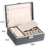 elvesmall 1pcs Double Layer Storage Box Ladies Princess Simple Style Leather Flip Type Jewelry Box Travel Home Portable Jewelry Box