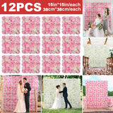 elvesmall 12PCS Artificial Flowers Roses Wall Panel 3D Flower Backdrop Faux Roses for Wall Party Wedding Bridal Shower Outdoor Decoration