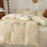 elvesmall Lace Style Bedding Set Pure Cotton Bed Sheets Set Girls Room Bedclothes Skin-friendly Duvet Cover Set for Home