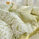 elvesmall Water Washed Cotton Bedding Set Duvet Cover Bed Sheet Pillowcase Printed Four Piece Set Quilt Cover Bedroom Bed Sets King Size