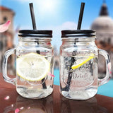 elvesmall  -  450ml Mason Jar Mugs with Handles Old Fashioned Glass Bottle Juice Drink Clear Glass Water Bottle With Cover Straw Drinkware Cup