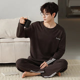 elvesmall  Fashion Design Pajamas Suit Men Spring Autumn Cotton Long Sleeve Male Sleepwear Set Winter Outdoor Nightcloth Breathable Warm