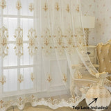 elvesmall Luxury Velvet Bottom Embroidery Curtain for Living Room Villa European Top Lace Sheer Voile Drape Window Bedroom Treatment #E