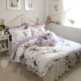 elvesmall Egyptian Cotton Bedding Set Luxury Flowers Printing Quilted Princess Duvet Cover Bedspread Bed Skirt Pillowcases Home Textile