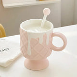 elvesmall  -  Office Ceramic Water Mug Cream Ice Cream Coffee Cup with Stirring Spoon Ceramic Cup Ins High Beauty Personalized Milk Cup