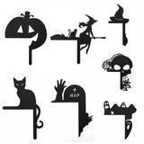 elvesmall 1pcs Black Wooden Halloween Door Frame Decoration Witch Skull Head Pumpkin Hat Cat Ghost Elements Decoration Plate