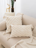 elvesmall 1pc beige tufted pillowcase fringed lumbar cushion fits the sofa bedroom