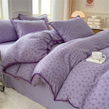 elvesmall Washed Cotton Four-piece Bedding Set Purple Grape Bed Sheet Duvet Cover Pristine Pillowcase for Adults and Kids Home Textiles