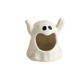elvesmall Ceramics Ghost Candle Holder Cute Halloween Candle Holder Home Table Candlestick Holder Decor Aroma Holder For Home Party Decor