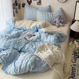 elvesmall Seersucker Princess Girls Bedding Set Duvet Cover Korean Four PIECE  Washed Cotton Bed Sheet  Cover Quilt Set 2024New