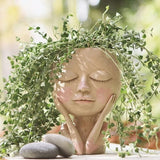 elvesmall Creative Face Flower Pot Head Planter Pot Succulent Planter Resin Art Statue Sculpture Potted Decorative Ornaments Vase