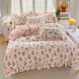 elvesmall 1pc Ruffles Duvet Cover Pure Cotton Comforter Cover Floral Style Bed Covers housse de couette Girls Quilt Cover (No Pillowcase)