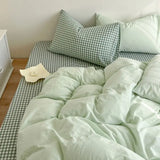 elvesmall Ins Duvet Cover Set Green Nordic Twin Queen Size Girls Boys Flat Sheet Pillowcase No Filler Fashion Home Hotel Bed Linens
