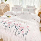 elvesmall Lace Ruffles Bedding Set Luxury Cotton Flower Embroidery Bedclothes Girls Full Size Quilt Cover Sets Queen King Bed Linen Sets