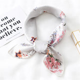 elvesmall Women Small Satin Silk Scarf Square Print Wrap Foulard Femme Handkerchief Bandana Neck Hair Skinny Tie Scarves Shawls