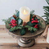 elvesmall Christmas Candlestick Wreath Artificial Berry Garland Candle Ring Xmas Table Decoration Fake Leaves Wreath For Candle Holder