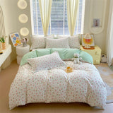 elvesmall Elegant Floral Duvet Cover Set Vintage Farmhouse Queen Size Bedding 100% Cotton Ultra Soft Comforter Cover with Hidden Zipper