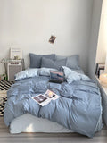 elvesmall 4pcs Duvet Cover Full King Forest Green Polyester Soft Quilt Cover Home Bedding Set Comforter Cover with Flat Sheet Pillowcase