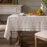 elvesmall Luxury Lace Tablecloth Party Table Cloth American White Embroider Table Decoration for Living Room Bedroom Table Cover