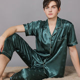 elvesmall  New Typle High Quality Spring Autumn Silk Pajamas Set Men Ice Silk Short Sleeve Large Size Home Wear Suit Male Feel Cool Summer