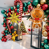 elvesmall Decorations Christmas Balloons Garland Arch Red Metallic Gold With Gingerbread Man Stars Foil Balloon For Christmas Party Decor