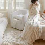 elvesmall  High End Faux Rabbit Fur Winter Warm Blanket Soft Thicken Warmth Sofa Blanket for Throw Home Comfortable Plush Blankets for Beds