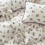 elvesmall Washed Cotton Four-piece Bedding Set Purple Grape Bed Sheet Duvet Cover Pristine Pillowcase for Adults and Kids Home Textiles