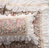 elvesmall American Style Pastoral Bedding Set Luxury Egyptian Cotton Bed Set Flowers Print Princess Lace Duvet Cover Bed Skirt Pillowcases