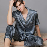 elvesmall  New Typle High Quality Spring Autumn Silk Pajamas Set Men Ice Silk Short Sleeve Large Size Home Wear Suit Male Feel Cool Summer