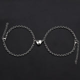 elvesmall Valentines Day Gift 2Pcs/set Magnet Couple Bracelets Heart Attraction Bracelet Stainless Steel Charm Simple Cuban Chains Key Lock Jewelry Gifts