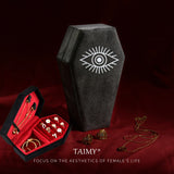 elvesmall Gothic Velvet Jewelry Coffin Shape Ring Necklace Storage Box Logo Custom Display Packaging Case Travel Hip Hop Rap Boxes