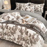 elvesmall New Winter Thickened Milk Velvet Four Piece Set Luxury Fashion Coral Velvet Quilt Cover Soft Bedding Set 220x240cm Home Textiles
