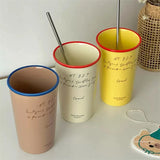 elvesmall Luxury Korean Coffee Cup With Straw Aesthetic Ceramic Mug For Tea Milk Water Juice Mocha Lover Breakfast Cup Birthday Gift 450ml