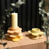 elvesmall Ceramic Candle Holder Pillar Candlesticks Holder for Centerpieces Wedding Decorations Flower Shape Minimal Candle Stick Holder