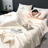 elvesmall Luxury Embroidery Summer Blanket for Bed Sleeping Non-stick Body Summer Quilt Soft Skin Friendly Air Conditioner Comforter Silky