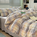 elvesmall Fashion Plaid Bedding Set 100% Cotton Duvet Cover Set Home Textiles Nordic Bed Sheet Queen King Quilt Cover Pillowcase Bed Linen