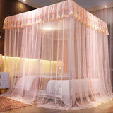 elvesmall  Cream Mousse Mosquito Net Square Luxury Mosquito Bedding Net Tent Romantic bed canopy Full perimeter mosquito proof