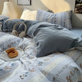 elvesmall Ins Bedding Set Duvet Cover Fresh Blue Floral. Wrinkled Yann Bed Set Of Four Pieces, Washing Cotton Sheets Bed Sheets