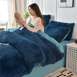 elvesmall  New Winter Warm Plush Duvet Cover Pink Romantic Princess Mink Velvet +Fluffy Flannel Quilt Cover Luxury Bedding Set King Size