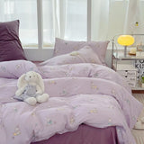 elvesmall New Floral Double Gauze 100% Cotton Bedding Set Breathable Fresh Queen Duvet Cover Set with Sheets Quilt Cover and Pillowcase