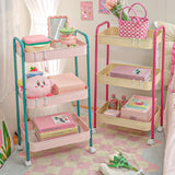 elvesmall 3 Layer Contrast Color Trolley Storage Shelf Multi-layer Movable Trolley Cosmetics Snack Storage Rack Bathroom Mobile Shelf Home