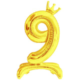 elvesmall  32 Inch Crystal Gradient Number Stand Foil Balloons with Crown Figures Globos 0-9 Birthday Party Decorations Wedding Baby Shower