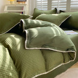 elvesmall Washed Cotton Waffle Bedding Set Sheet Set Four-piece Non-cotton Cotton Bed Sheet Quilt Three-piece Bedding Set