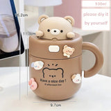 elvesmall -  1pc Bear Coffee Thermal Cup For Hot Cold Drinks Water Tea Milk Thermos Mug Stainless Steel Cup With Straw Lid Portable Bottle