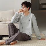 elvesmall  Fashion Design Pajamas Suit Men Spring Autumn Cotton Long Sleeve Male Sleepwear Set Winter Outdoor Nightcloth Breathable Warm