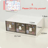 elvesmall Cute Desk Organizer Drawer With Sticker Kawaii Plastic Office Table Organizer Stationery Storage Box Container For Home School